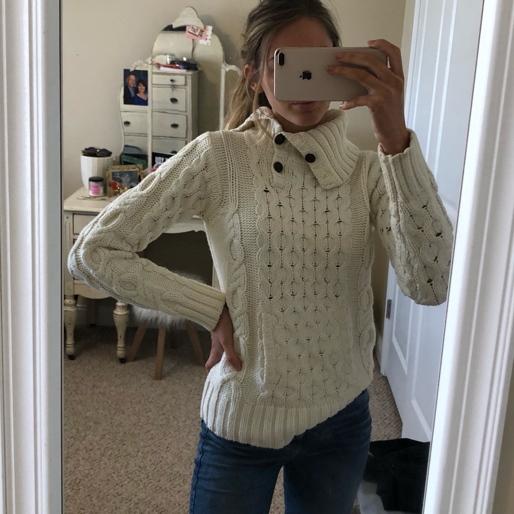 J. Crew Cream Shawl Neck Cable Knit Sweater